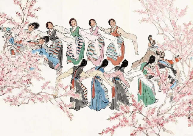 葉淺予高原之春紙本設色211cm×98cm、211cm×105cm、211cm×98cm1964年